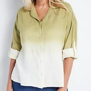 Jason Wu Dip Dye Linen Button Front Shirt - Olive - L